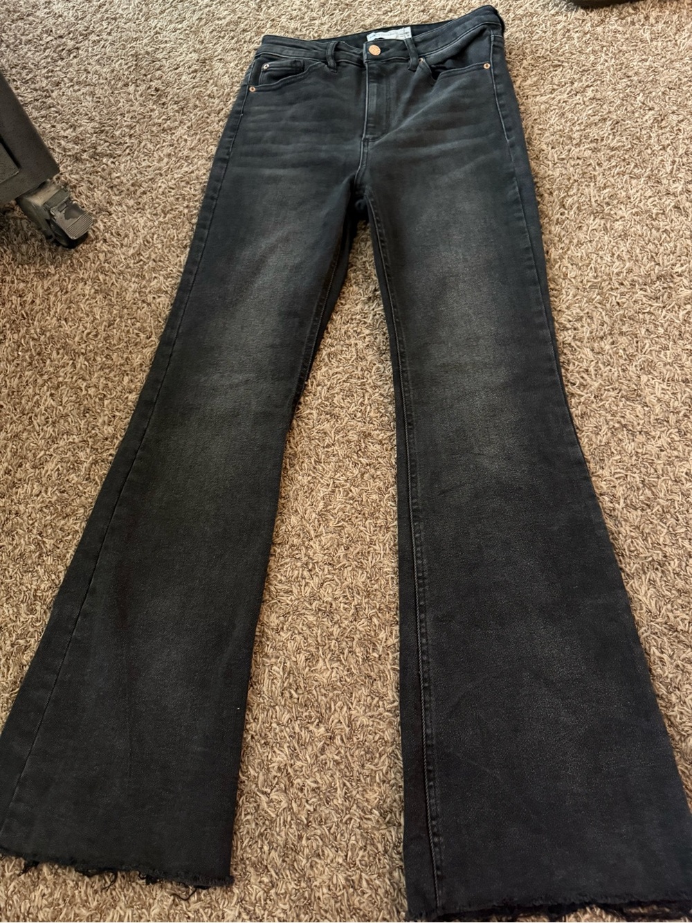 Garage Black Flare Jeans with Raw Hem